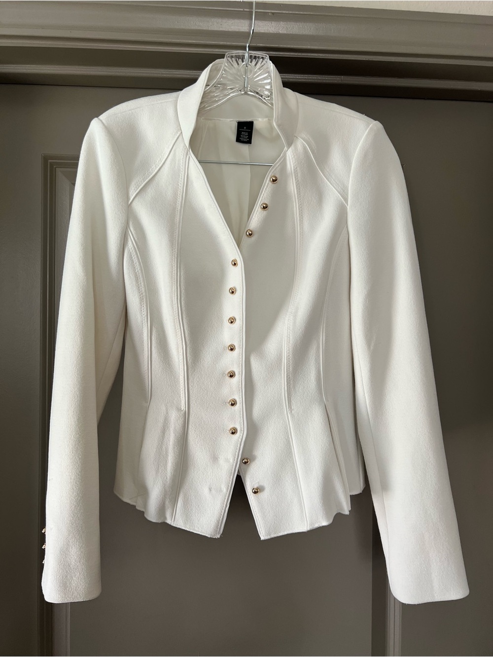 White House Black Market Ivory Military Blazer Gold Buttons Size 0